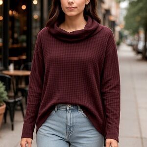 Free People Date Night Waffle Knit Cowl Neck Top Burgundy Size M (NWT)